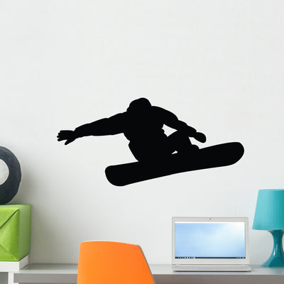 Snowboarding Silhouette Wall Decal shown on a wall
