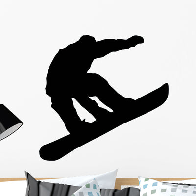 Snowboarder Silhouette Wall Decal shown on a wall