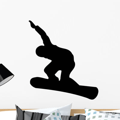 Snowboarder Silhouette Wall Decal shown on a wall