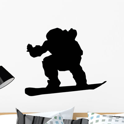 Snowboarder Silhouette Wall Decal shown on a wall