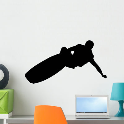 Hang Loose Surfer Silhouette Wall Decal shown on a wall