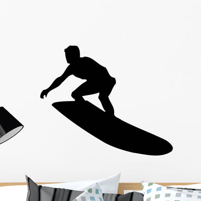 Hang Tight Surfer Silhouette Wall Decal shown on a wall
