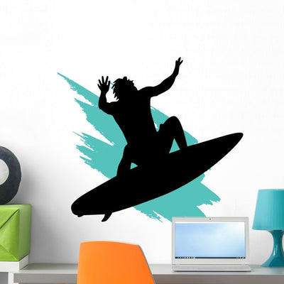 Surfing Wall Decal shown on a wall