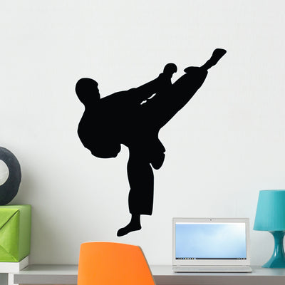 Tae Kwon Do Silhouette Wall Decal shown on a wall