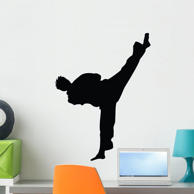 Tae Kwon Do Silhouette Wall Decal shown on a wall