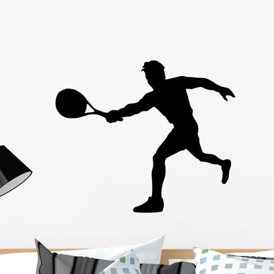 Tennis Player Silhouette Wall Decal shown on a wall