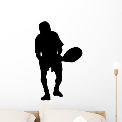 Tennis Player Silhouette Wall Decal shown on a wall