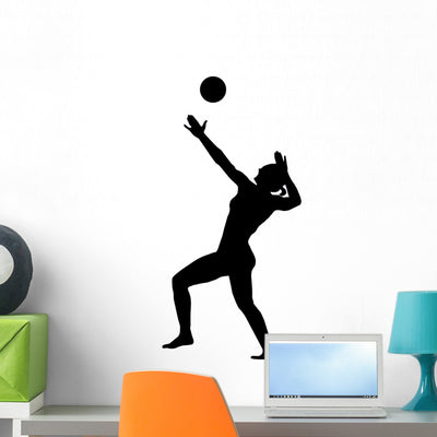 Volley Ball Silhouette Wall Decal shown on a wall