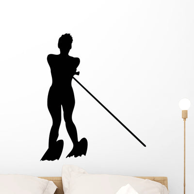 Water Skiing Silhouette Wall Decal shown on a wall