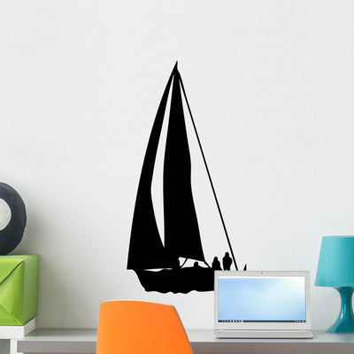 Sail Boat Silhouette Wall Decal shown on a wall