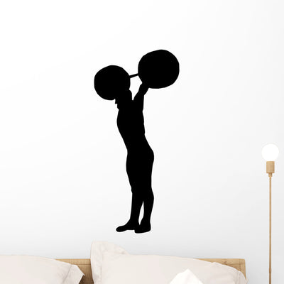 Weight Lifting Silhouette Wall Decal shown on a wall