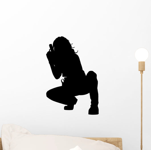 Sexy Armed Woman Crouching Wall Decal