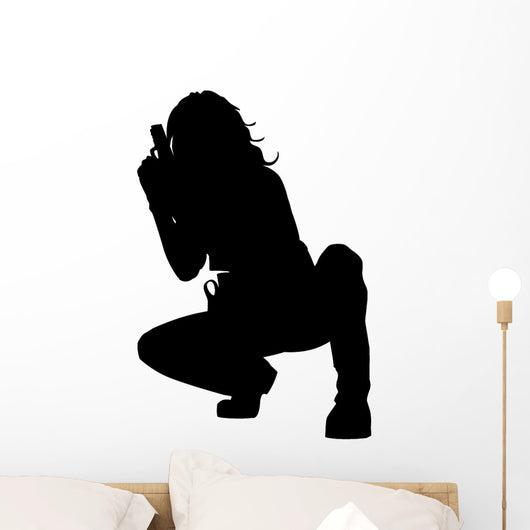 Sexy Armed Woman Crouching Wall Decal
