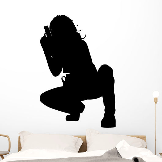 Sexy Armed Woman Crouching Wall Decal