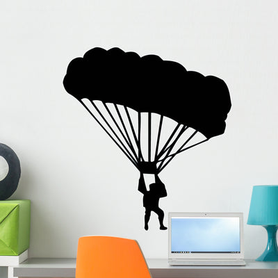 Sky Diving Silhouette Wall Decal shown on a wall