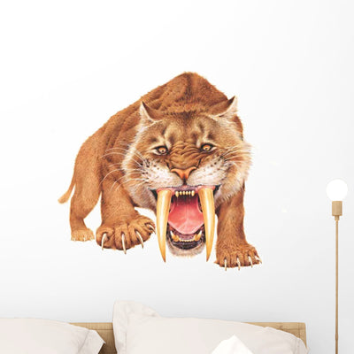 Smilodon Growling Wall Decal shown on a wall