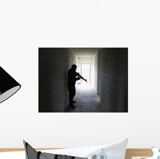 Soldier Clears Hallway Building Wall Decal