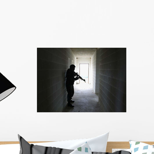 Soldier Clears Hallway Building Wall Decal