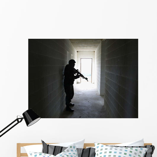 Soldier Clears Hallway Building Wall Decal