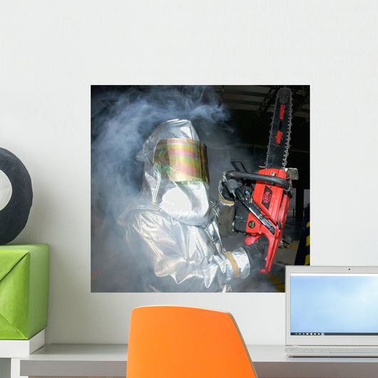 Airman Handles Chainsaw during Wall Decal