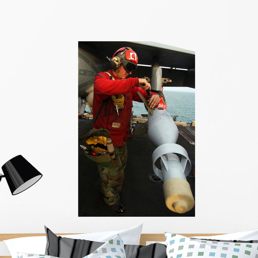 Aviation Ordnanceman Attaches Stabilizer Wall Decal