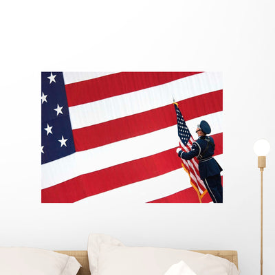 Airman Posts American Flag Wall Decal shown on a wall