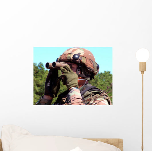 Soldier Scans Area for Wall Decal