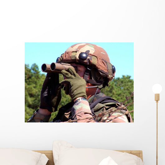 Soldier Scans Area for Wall Decal