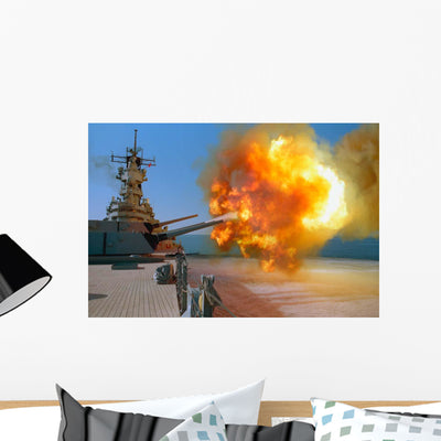 Battleship Uss Wisconsin Fires Wall Decal Design 2 shown on a wall