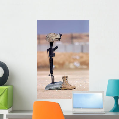 Boots Rifle Dog Tags Wall Decal shown on a wall