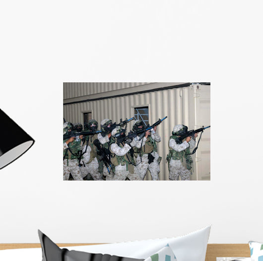 Marines Raise Their Weapons Wall Decal
