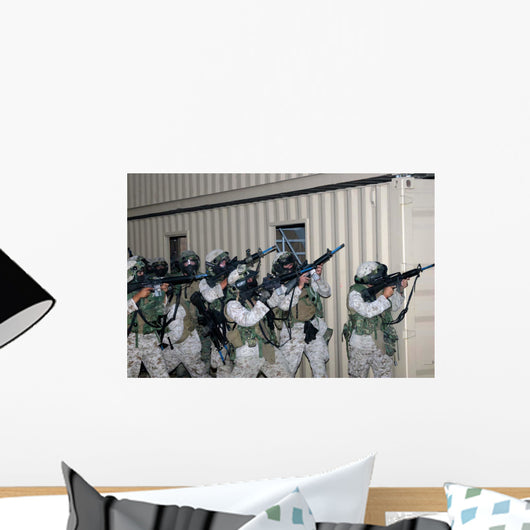 Marines Raise Their Weapons Wall Decal
