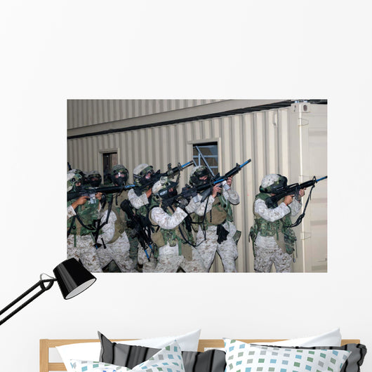 Marines Raise Their Weapons Wall Decal