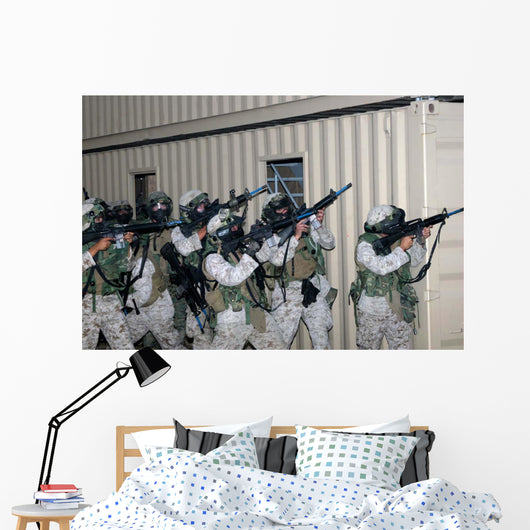 Marines Raise Their Weapons Wall Decal