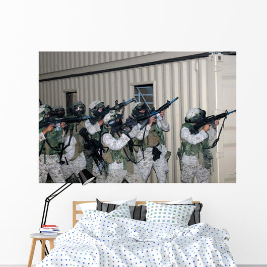 Marines Raise Their Weapons Wall Decal
