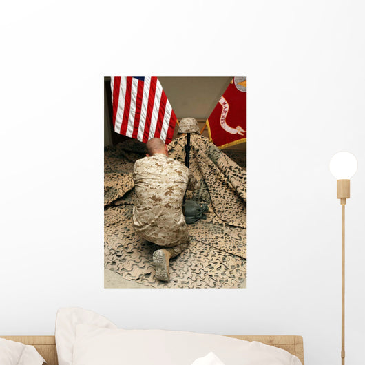 Marine Kneels before Rifle Wall Decal