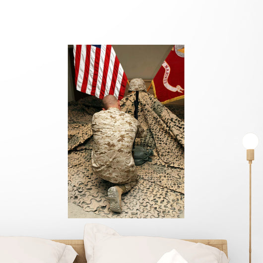 Marine Kneels before Rifle Wall Decal
