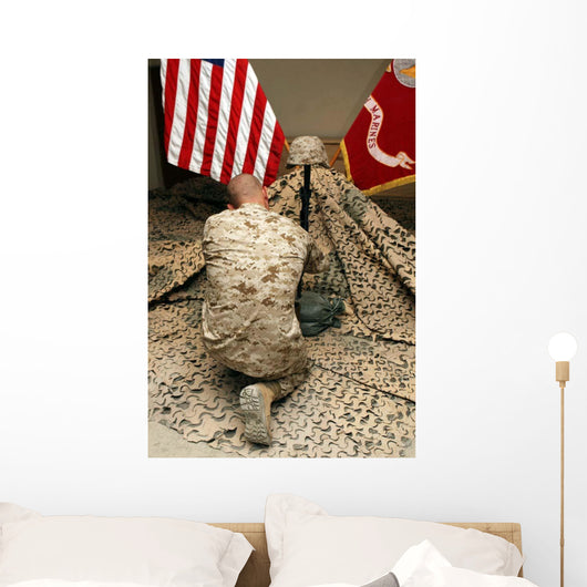 Marine Kneels before Rifle Wall Decal