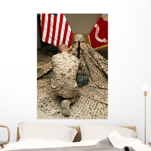 Marine Kneels before Rifle Wall Decal
