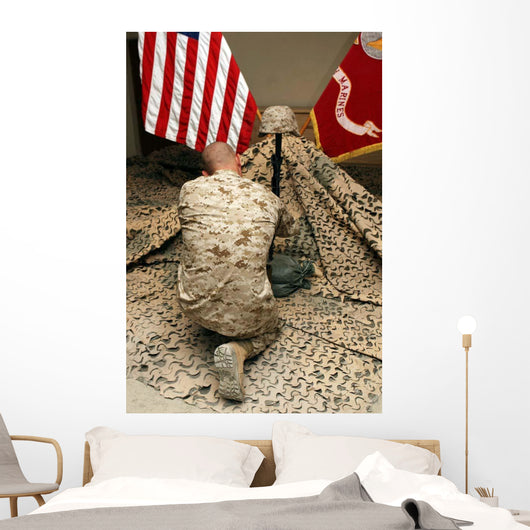 Marine Kneels before Rifle Wall Decal