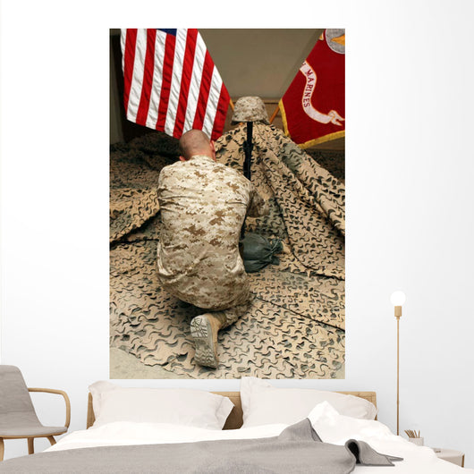 Marine Kneels before Rifle Wall Decal