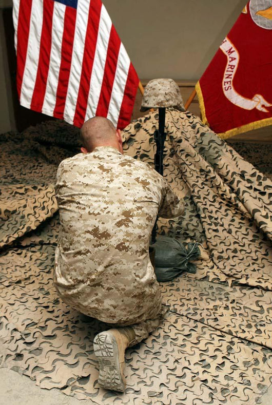 Marine Kneels before Rifle Wall Decal