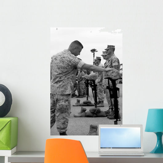 Soldier Pays His Respect Wall Decal