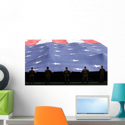 Airmen Present American Flag Wall Decal shown on a wall