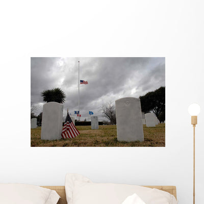 American Flag Flies Half Wall Decal shown on a wall