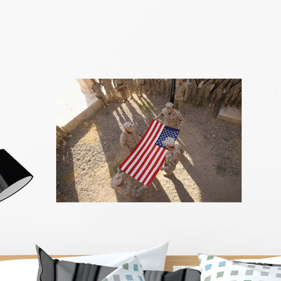 Marines Fold American Flag Wall Decal Design 1 shown on a wall