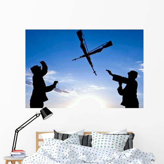 Soldiers Practice Over-the-head Rifle Wall Decal
