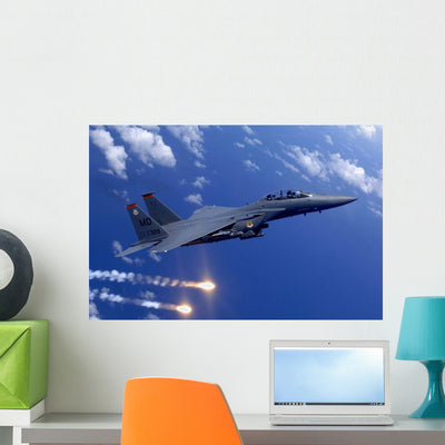 Air Force F-15e Strike Wall Decal shown on a wall