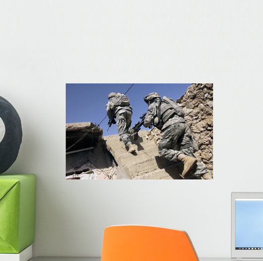 Soldiers Running up Staircase Wall Decal