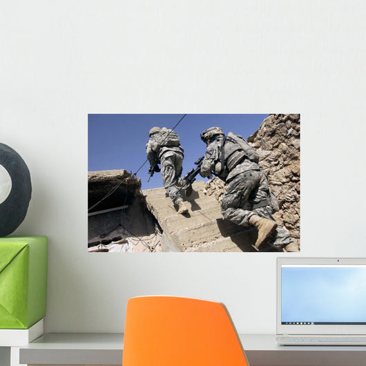 Soldiers Running up Staircase Wall Decal